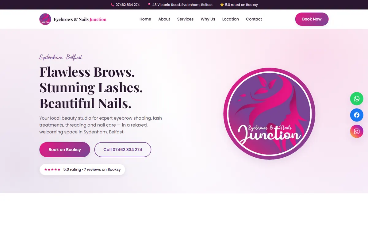 Eyebrows & Nails Junction website homepage