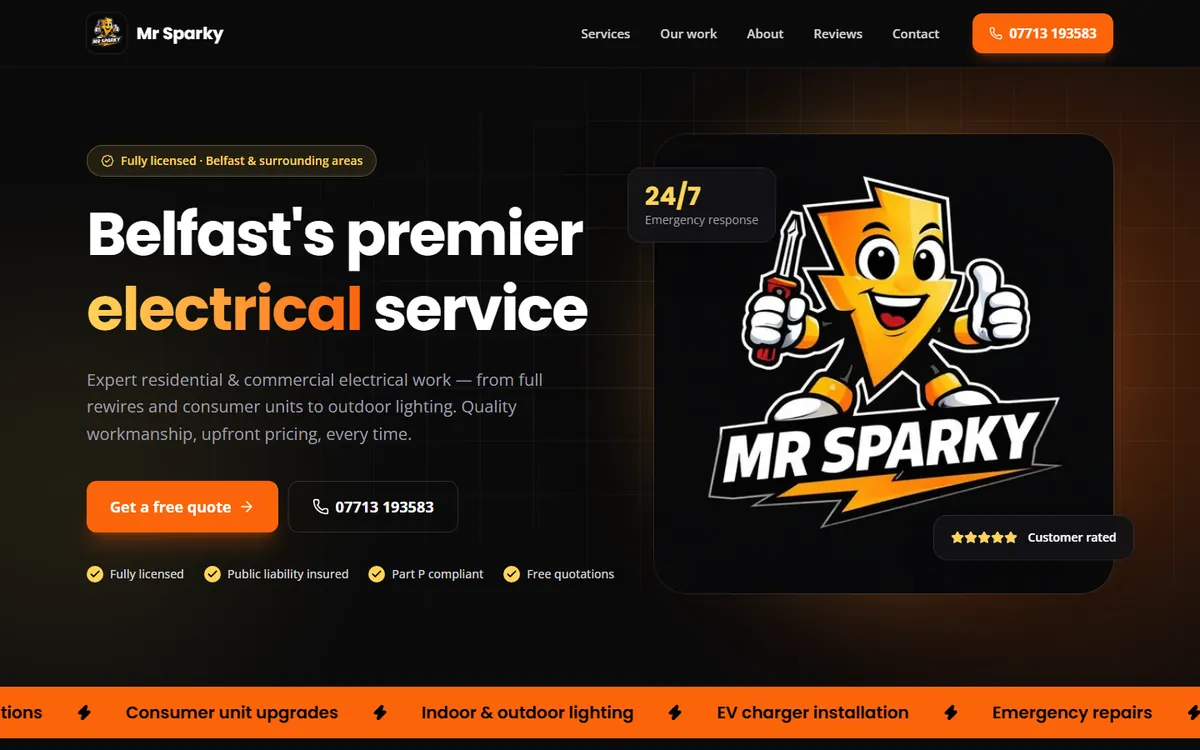 Mr Sparky Electrical website homepage