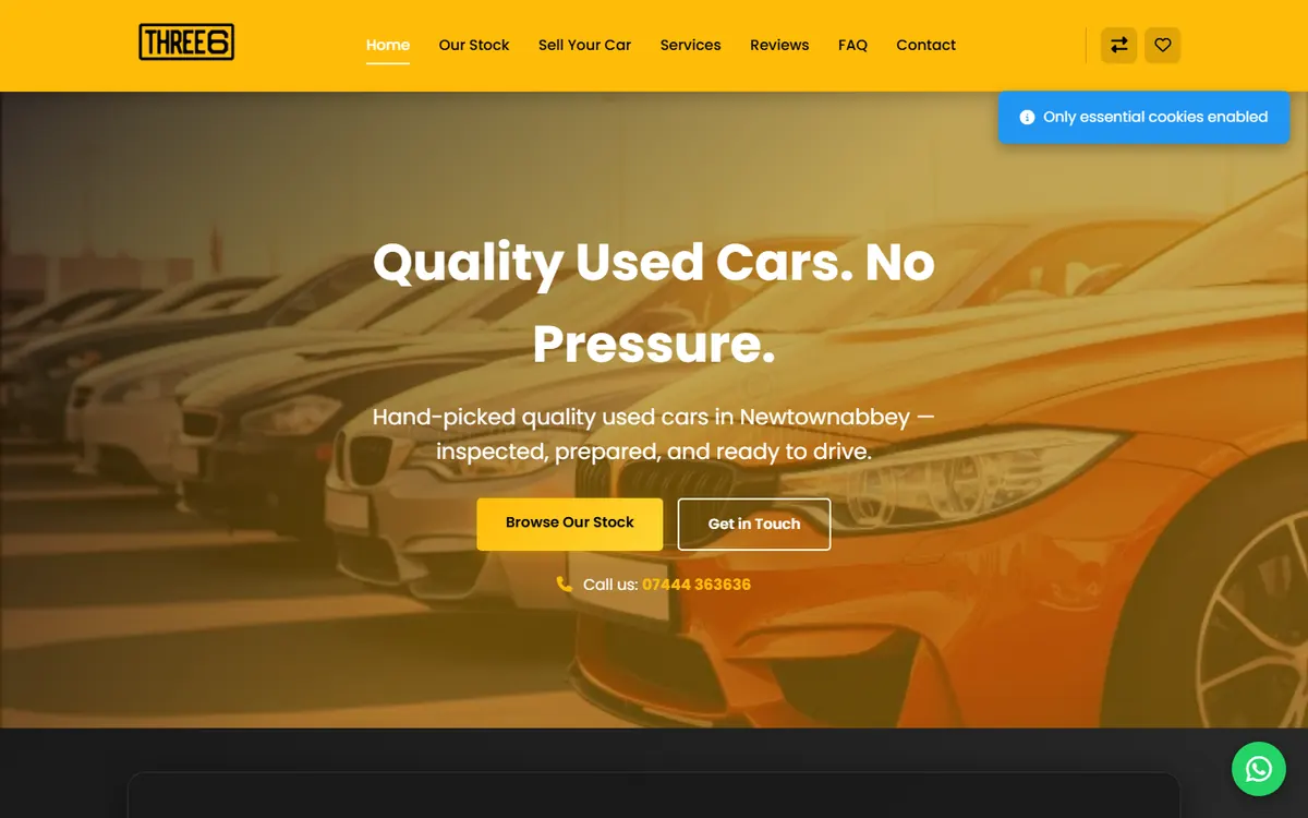 Three6 Car Sales website homepage